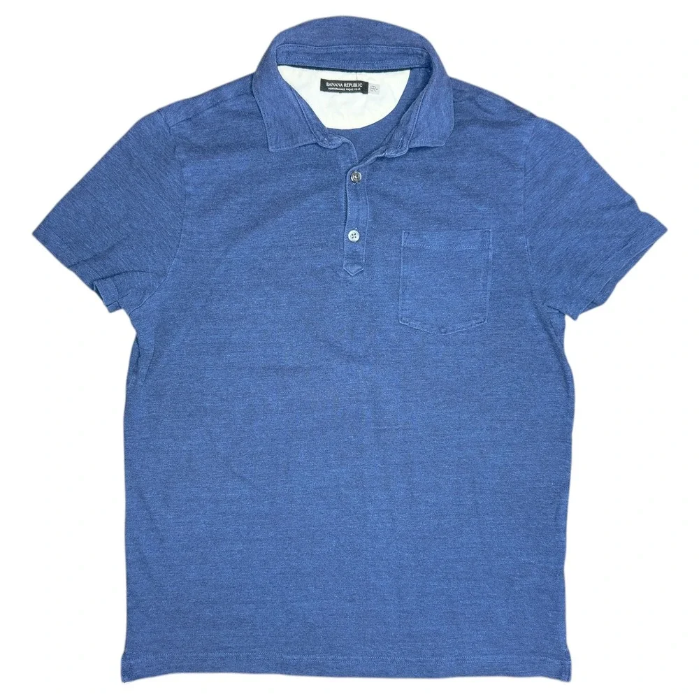 Banana Republic Performance Pique Polo Shirt Mens Med Blue Cotton BR+ Rugby Golf